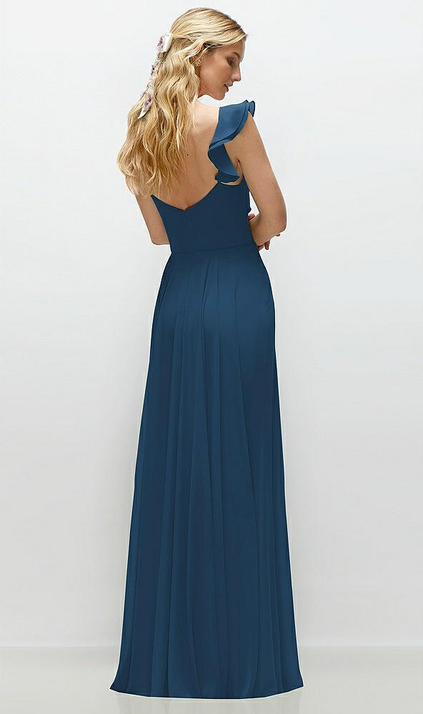 Back View - Dusk Blue Convertible Ruffle Strap Chiffon Maxi Dress with Full Circle Skirt