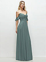 Alt View 2 Thumbnail - Icelandic Convertible Ruffle Strap Chiffon Maxi Dress with Full Circle Skirt