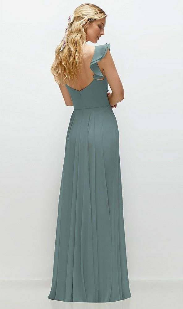 Back View - Icelandic Convertible Ruffle Strap Chiffon Maxi Dress with Full Circle Skirt