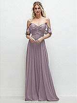 Alt View 1 Thumbnail - Lilac Dusk Convertible Ruffle Strap Chiffon Maxi Dress with Full Circle Skirt