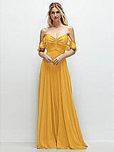 Alt View 1 Thumbnail - NYC Yellow Convertible Ruffle Strap Chiffon Maxi Dress with Full Circle Skirt