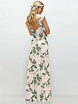 Rear View Thumbnail - Palm Beach Print Convertible Ruffle Strap Chiffon Maxi Dress with Full Circle Skirt