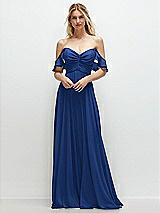 Alt View 1 Thumbnail - Classic Blue Convertible Ruffle Strap Chiffon Maxi Dress with Full Circle Skirt