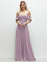 Alt View 1 Thumbnail - Suede Rose Convertible Ruffle Strap Chiffon Maxi Dress with Full Circle Skirt