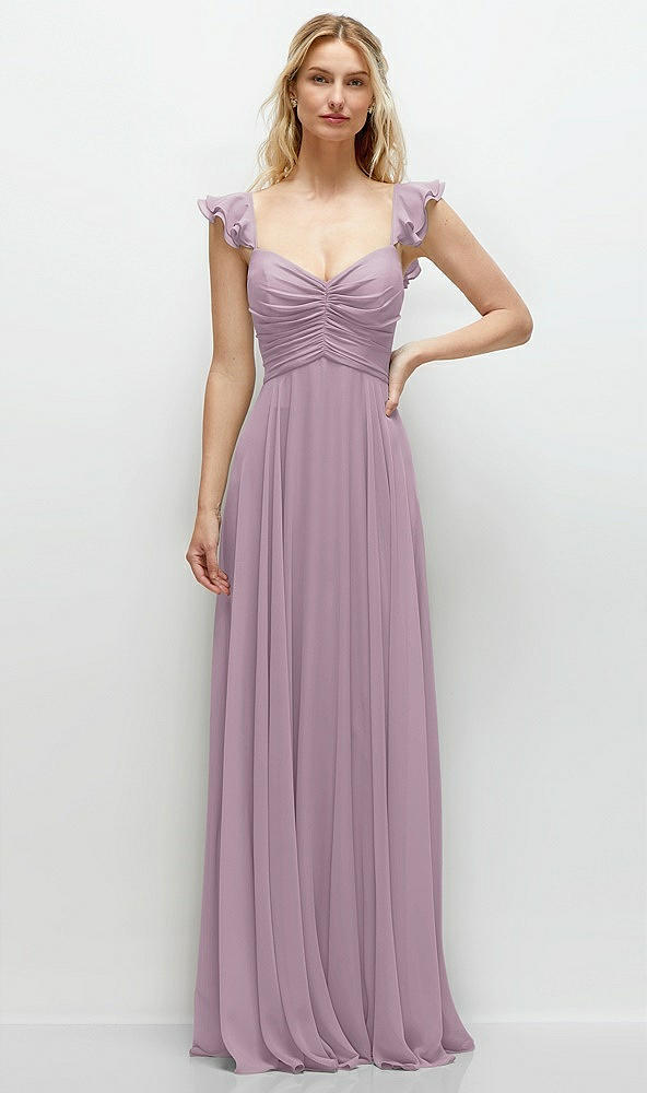 Front View - Suede Rose Convertible Ruffle Strap Chiffon Maxi Dress with Full Circle Skirt