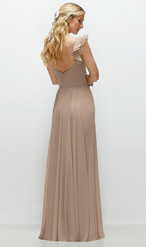 Back View - Topaz Convertible Ruffle Strap Chiffon Maxi Dress with Full Circle Skirt