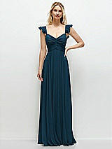 Front View Thumbnail - Atlantic Blue Convertible Ruffle Strap Chiffon Maxi Dress with Full Circle Skirt