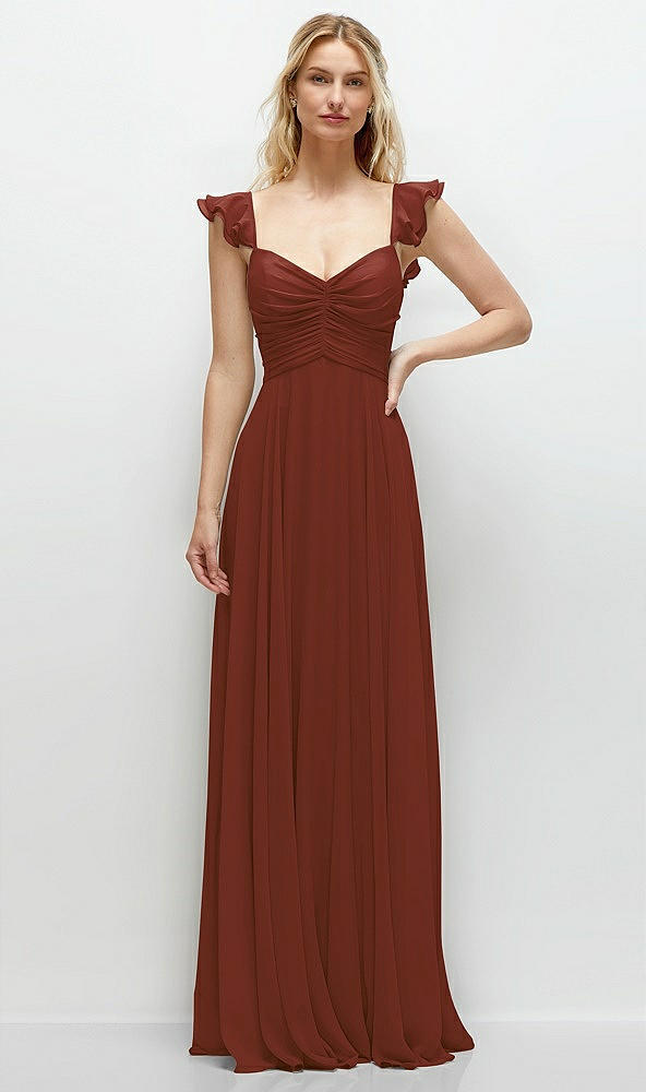 Front View - Auburn Moon Convertible Ruffle Strap Chiffon Maxi Dress with Full Circle Skirt