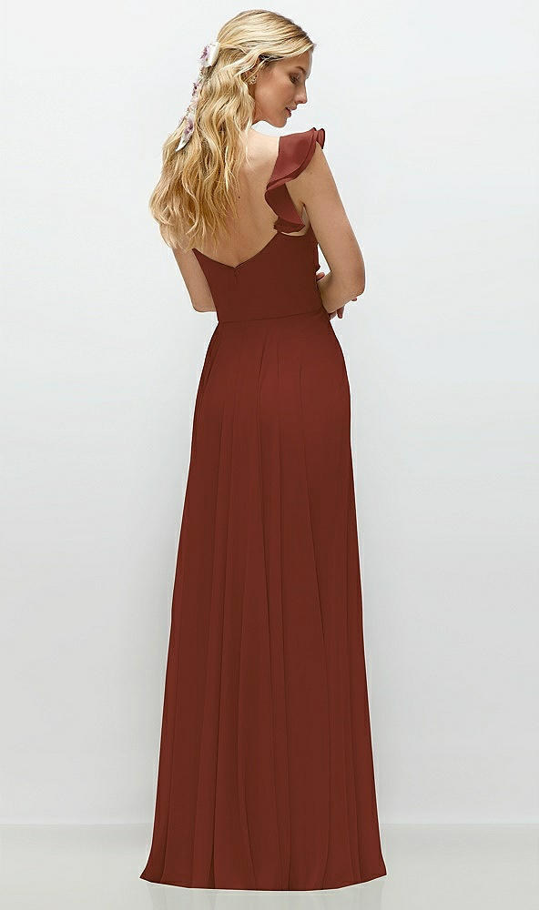 Back View - Auburn Moon Convertible Ruffle Strap Chiffon Maxi Dress with Full Circle Skirt