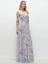 Alt View 2 Thumbnail - Butterfly Botanica Silver Dove Convertible Ruffle Strap Chiffon Maxi Dress with Full Circle Skirt