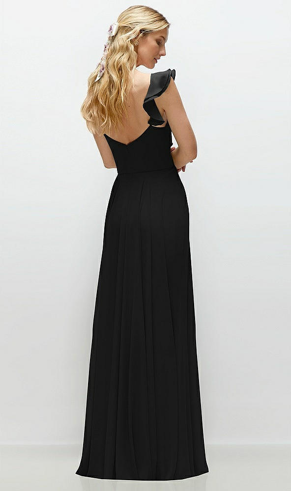 Back View - Black Convertible Ruffle Strap Chiffon Maxi Dress with Full Circle Skirt