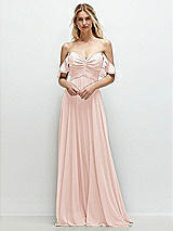 Alt View 1 Thumbnail - Blush Convertible Ruffle Strap Chiffon Maxi Dress with Full Circle Skirt