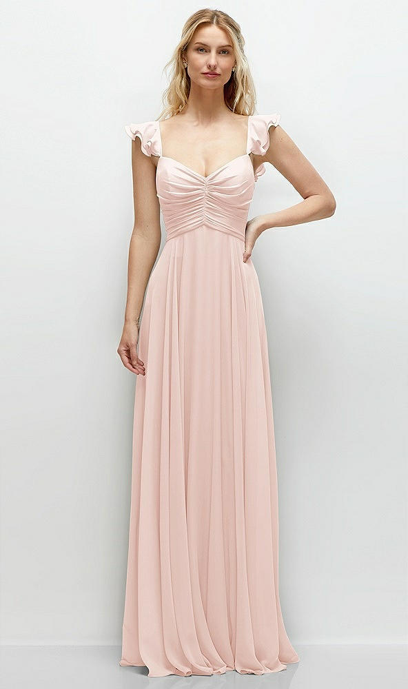 Front View - Blush Convertible Ruffle Strap Chiffon Maxi Dress with Full Circle Skirt