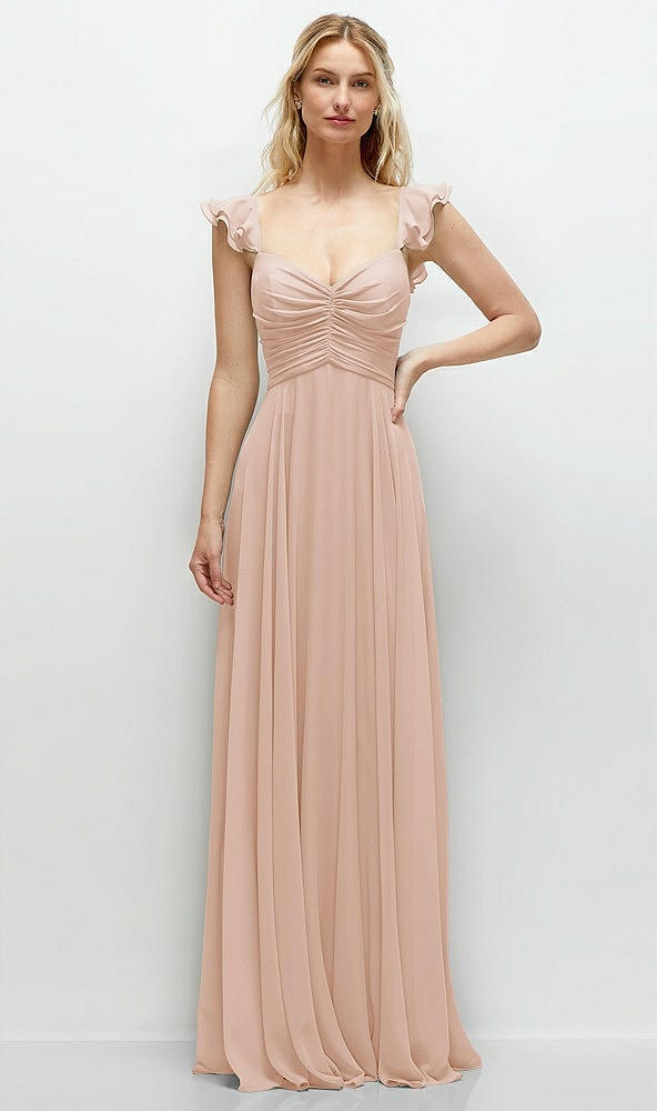 Front View - Cameo Convertible Ruffle Strap Chiffon Maxi Dress with Full Circle Skirt