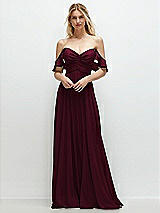 Alt View 1 Thumbnail - Cabernet Convertible Ruffle Strap Chiffon Maxi Dress with Full Circle Skirt