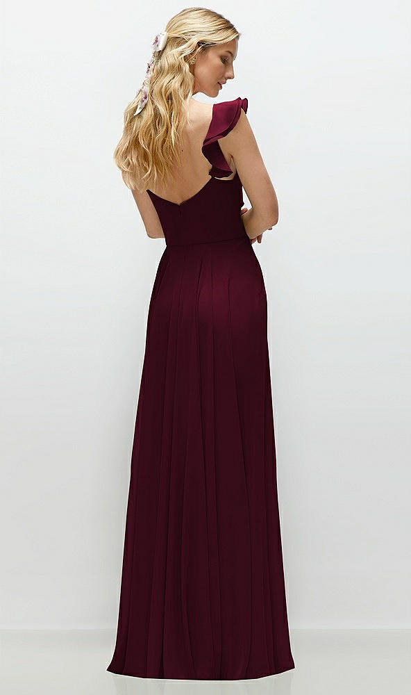 Back View - Cabernet Convertible Ruffle Strap Chiffon Maxi Dress with Full Circle Skirt