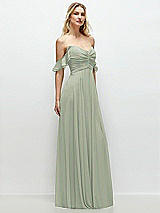 Alt View 2 Thumbnail - Celadon Convertible Ruffle Strap Chiffon Maxi Dress with Full Circle Skirt