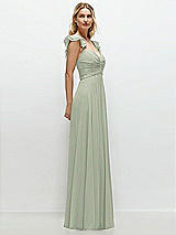 Side View Thumbnail - Celadon Convertible Ruffle Strap Chiffon Maxi Dress with Full Circle Skirt