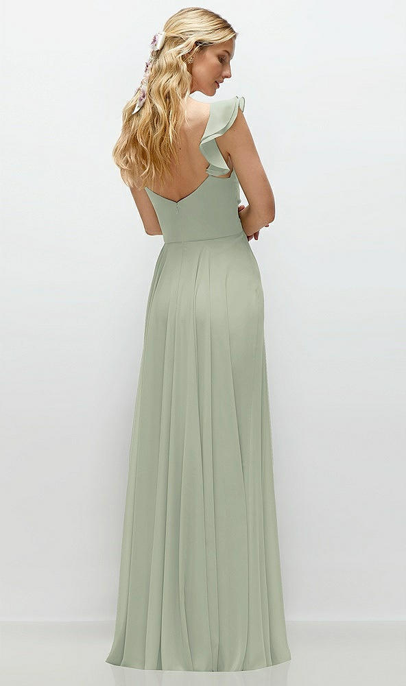 Back View - Celadon Convertible Ruffle Strap Chiffon Maxi Dress with Full Circle Skirt