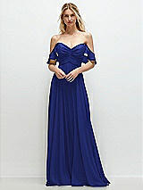 Alt View 1 Thumbnail - Cobalt Blue Convertible Ruffle Strap Chiffon Maxi Dress with Full Circle Skirt