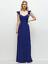 Front View Thumbnail - Cobalt Blue Convertible Ruffle Strap Chiffon Maxi Dress with Full Circle Skirt