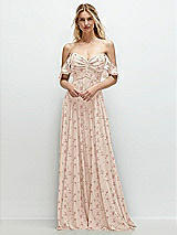 Alt View 1 Thumbnail - Coquette Floral Print Convertible Ruffle Strap Chiffon Maxi Dress with Full Circle Skirt