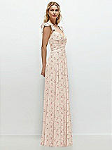 Side View Thumbnail - Coquette Floral Print Convertible Ruffle Strap Chiffon Maxi Dress with Full Circle Skirt