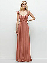 Front View Thumbnail - Desert Rose Convertible Ruffle Strap Chiffon Maxi Dress with Full Circle Skirt