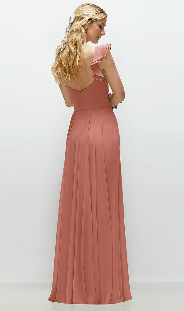 Back View - Desert Rose Convertible Ruffle Strap Chiffon Maxi Dress with Full Circle Skirt