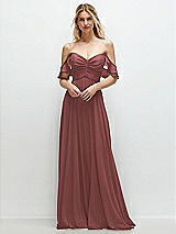 Alt View 1 Thumbnail - English Rose Convertible Ruffle Strap Chiffon Maxi Dress with Full Circle Skirt