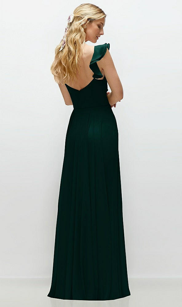 Back View - Evergreen Convertible Ruffle Strap Chiffon Maxi Dress with Full Circle Skirt