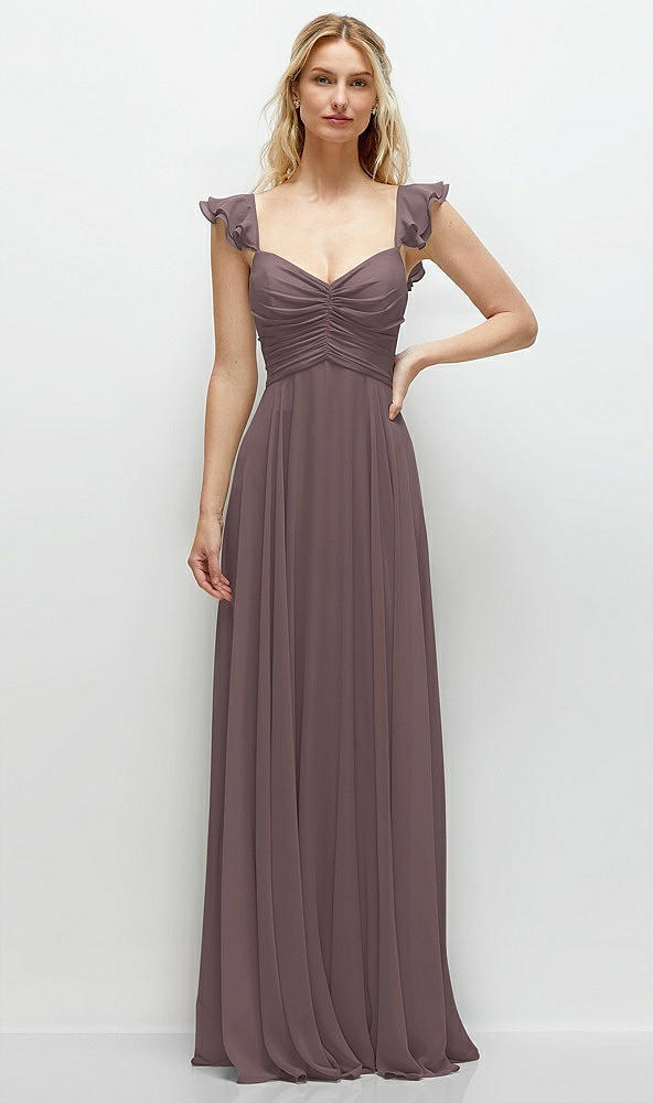 Front View - French Truffle Convertible Ruffle Strap Chiffon Maxi Dress with Full Circle Skirt