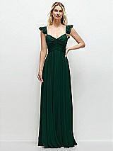 Front View Thumbnail - Hunter Green Convertible Ruffle Strap Chiffon Maxi Dress with Full Circle Skirt