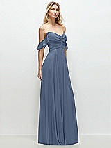 Alt View 2 Thumbnail - Larkspur Blue Convertible Ruffle Strap Chiffon Maxi Dress with Full Circle Skirt