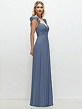 Side View Thumbnail - Larkspur Blue Convertible Ruffle Strap Chiffon Maxi Dress with Full Circle Skirt