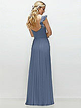 Rear View Thumbnail - Larkspur Blue Convertible Ruffle Strap Chiffon Maxi Dress with Full Circle Skirt