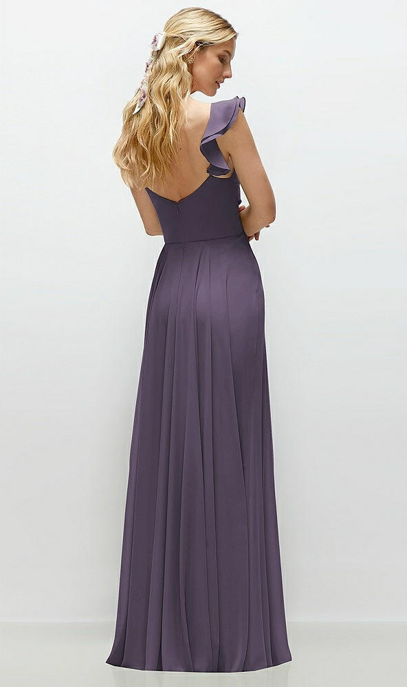 Back View - Lavender Convertible Ruffle Strap Chiffon Maxi Dress with Full Circle Skirt