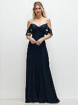 Alt View 1 Thumbnail - Midnight Navy Convertible Ruffle Strap Chiffon Maxi Dress with Full Circle Skirt