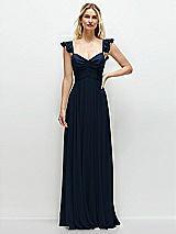 Front View Thumbnail - Midnight Navy Convertible Ruffle Strap Chiffon Maxi Dress with Full Circle Skirt