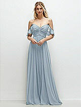 Alt View 1 Thumbnail - Mist Convertible Ruffle Strap Chiffon Maxi Dress with Full Circle Skirt