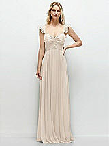 Front View Thumbnail - Oat Convertible Ruffle Strap Chiffon Maxi Dress with Full Circle Skirt