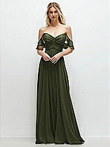 Alt View 1 Thumbnail - Olive Green Convertible Ruffle Strap Chiffon Maxi Dress with Full Circle Skirt