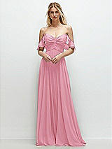 Alt View 1 Thumbnail - Peony Pink Convertible Ruffle Strap Chiffon Maxi Dress with Full Circle Skirt