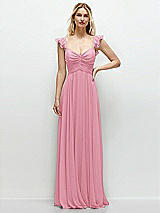 Front View Thumbnail - Peony Pink Convertible Ruffle Strap Chiffon Maxi Dress with Full Circle Skirt