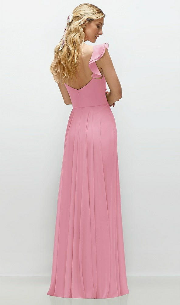 Back View - Peony Pink Convertible Ruffle Strap Chiffon Maxi Dress with Full Circle Skirt