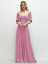 Alt View 1 Thumbnail - Powder Pink Convertible Ruffle Strap Chiffon Maxi Dress with Full Circle Skirt