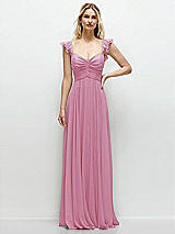 Front View Thumbnail - Powder Pink Convertible Ruffle Strap Chiffon Maxi Dress with Full Circle Skirt