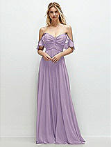 Alt View 1 Thumbnail - Pale Purple Convertible Ruffle Strap Chiffon Maxi Dress with Full Circle Skirt