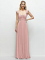 Front View Thumbnail - Rose - PANTONE Rose Quartz Convertible Ruffle Strap Chiffon Maxi Dress with Full Circle Skirt