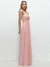 Side View Thumbnail - Rose - PANTONE Rose Quartz Convertible Ruffle Strap Chiffon Maxi Dress with Full Circle Skirt